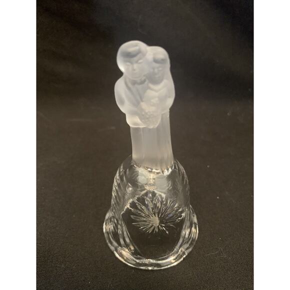 VINTAGE 4” La Vie SATIN & CRYSTAL CLEAR GLASS MINI WEDDING BELL - Picture 1 of 7